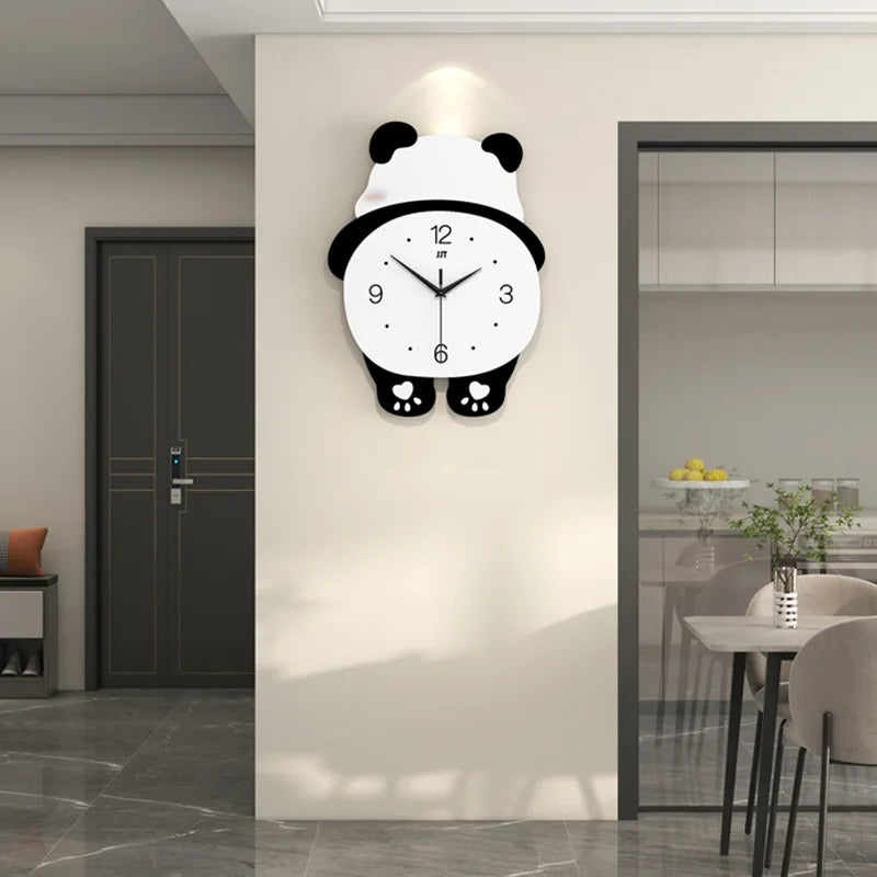 Cartoon Panda Wall Clock Home Living Room Decoration Swing Clocks Brief Modern Minimalist Wood Clock for Wall Decor