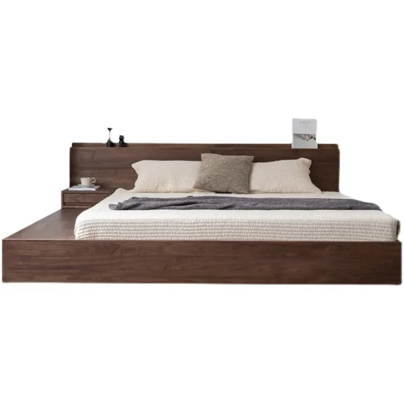 Customized Nordic Japanese double oak solid wood tatami bed, floor low bed, simple, modern, quiet, black walnut