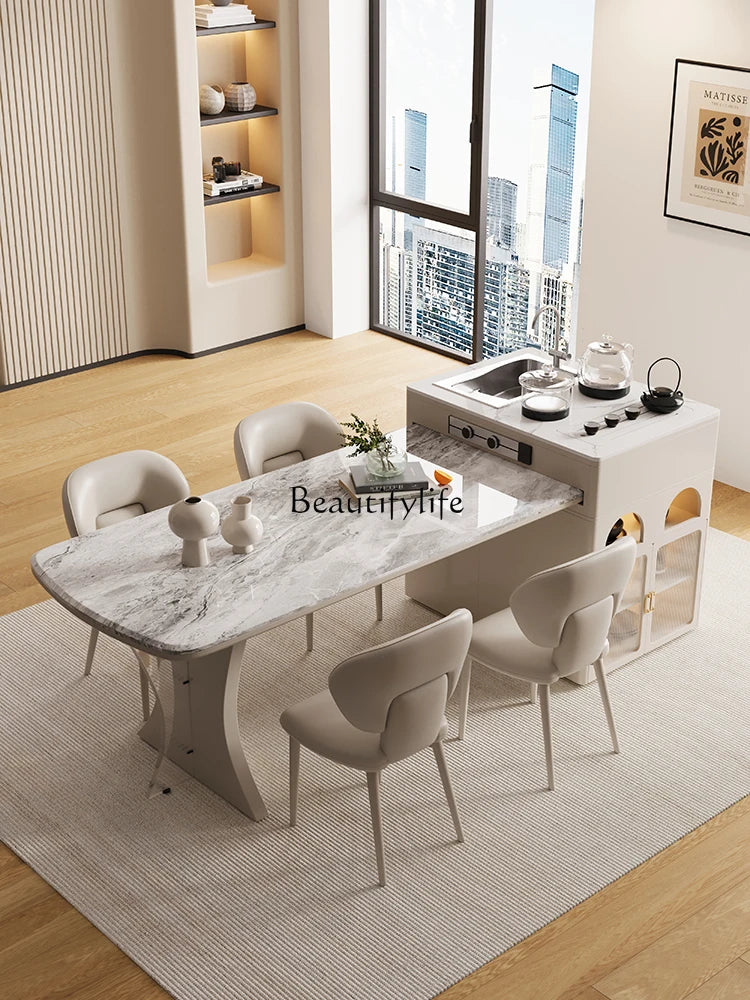 Retractable Stone Plate Kitchen Island Dining Table Plastic Products (Flower Pots) Double-Use Modern Light Luxury