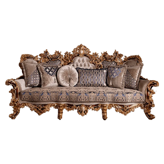 European luxury cloth sofa tea table combination of French villa solid wood carved sofa living room furniture