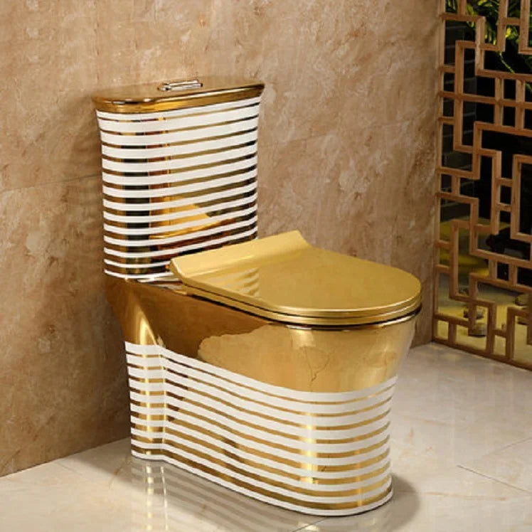 Golden Plated Sanitary Wares Wc Strap 250mm One Piece Ceramic Gold Color Toilet