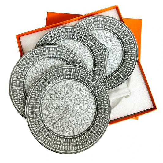 4 Pcs 8  inch Steak Dinner Plate,  Ceramic Breakfast Plate, Dim Sum Cake, High-Grade Refined Dessert Plate, Gift Box