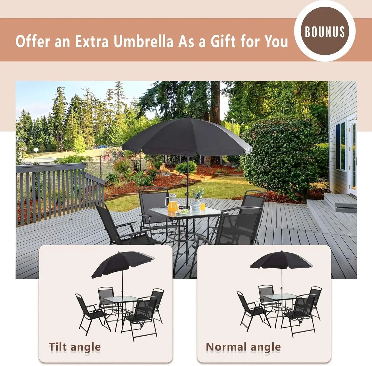 4/6 Piece Folding Patio Dining Set,Small Metal Outdoor Garden Patio Table and Chair Set w/Umbrella for Lawn,Deck,Backyard