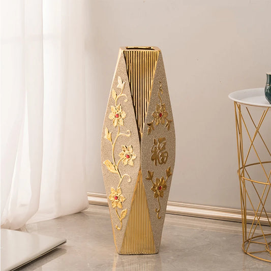 Grand Dried Golden Vases Design Vintage Luxury Interior Bedroom Art Floor Aesthetic Ceramic Stand Vasos Decoration WW50VD