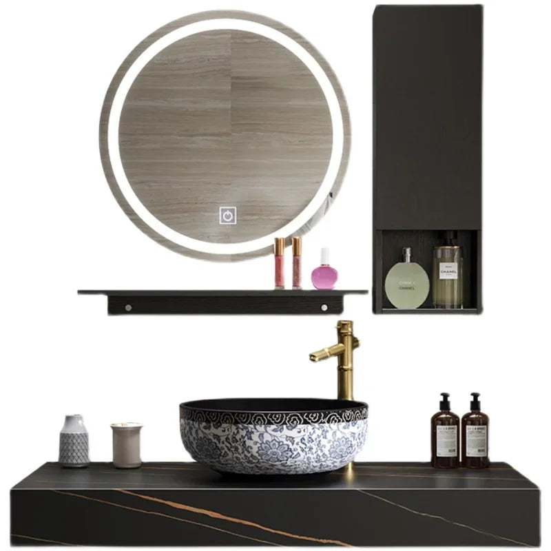 Luxury Bathroom Slate Vanity Intelligent Mirror Bathroom Cabinet Combination Rock Slab Countertop Washbasin Sink Bathroom Sets