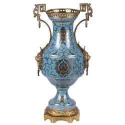 Most Popular New Design Luxury Antique Bronze Ceramic Home Decoration Brass and Blue and White Porcelain Vases