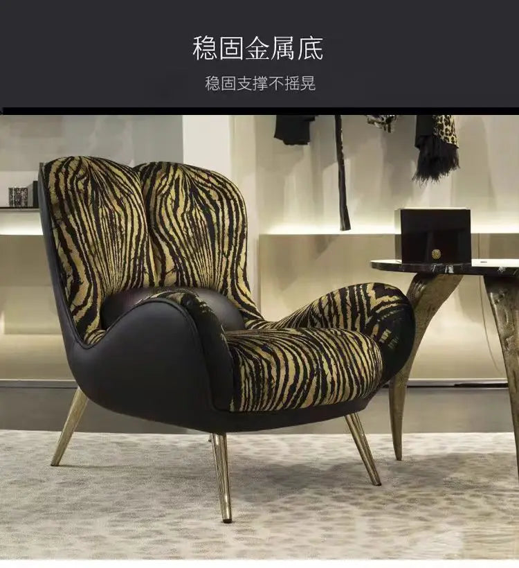 Italian Light Luxury Armchair New Tiger Pattern Classical Leisure Chair Armrest Villa Living Room Art furniture