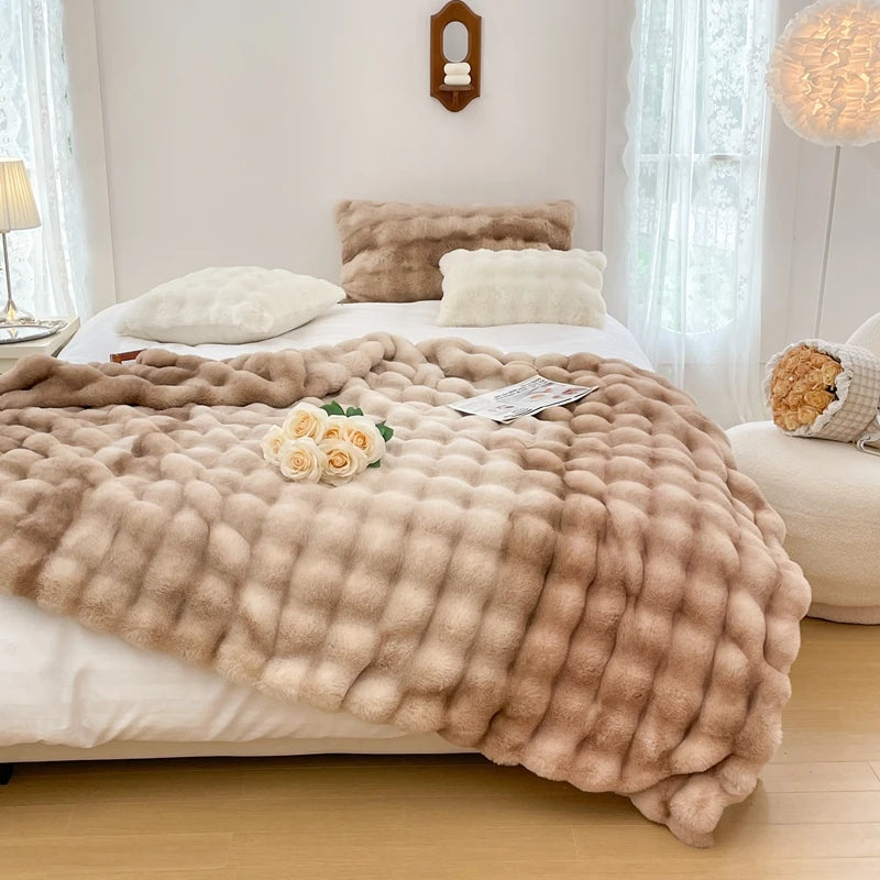 Faux Fur soft Throw Blanket warm winter Plush Bedspread on the bed plaid sofa cover Gradient blankets for living room bedroom