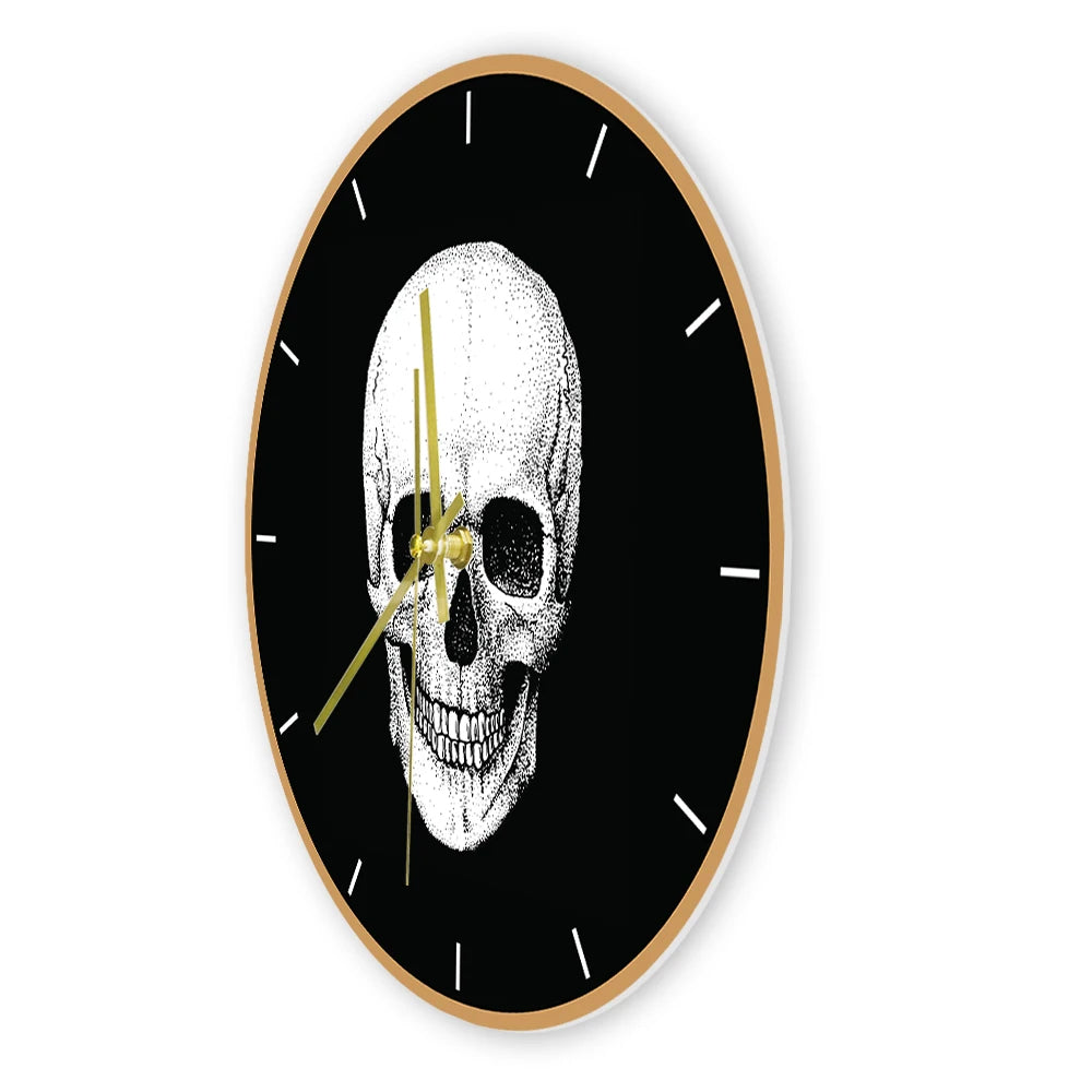 Skull Head Wall Clock For Living Room Modern Design Minimalist Home Decor Watch Halloween Horror Wall Art Silent Quartz Clock