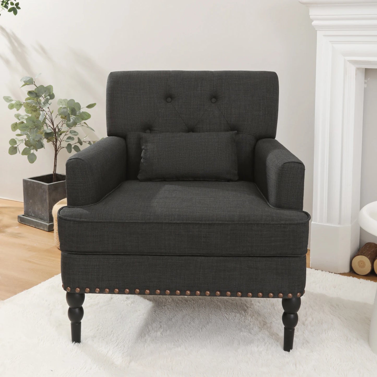 GERICCO Accent Chair for Living Room Comfy Club Chair with Pillow Lazy Sofa Button Tufted Rivet Armchair Luxury Nordic Furniture