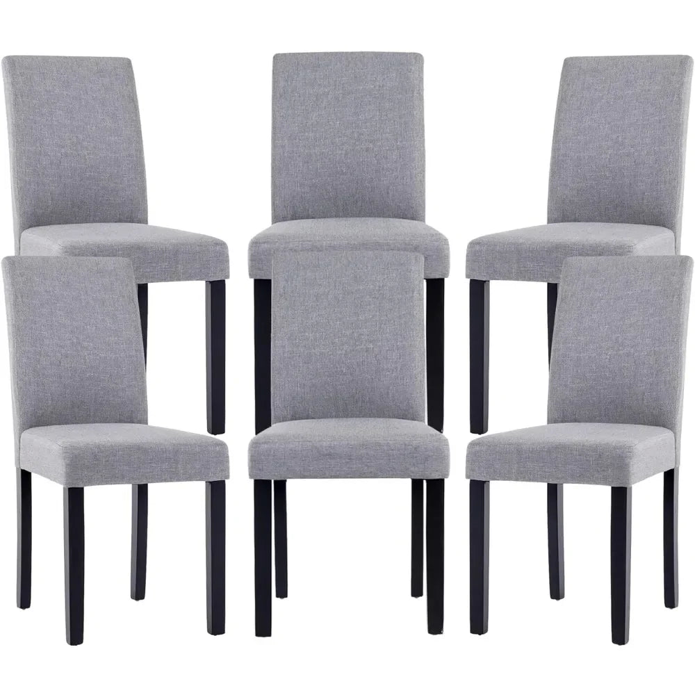 Upholstered Dining Chairs Set of 6, Kitchen Chairs Fabric Side Chair Ergonomic High Back Armless with Wood Legs and Padded Seat