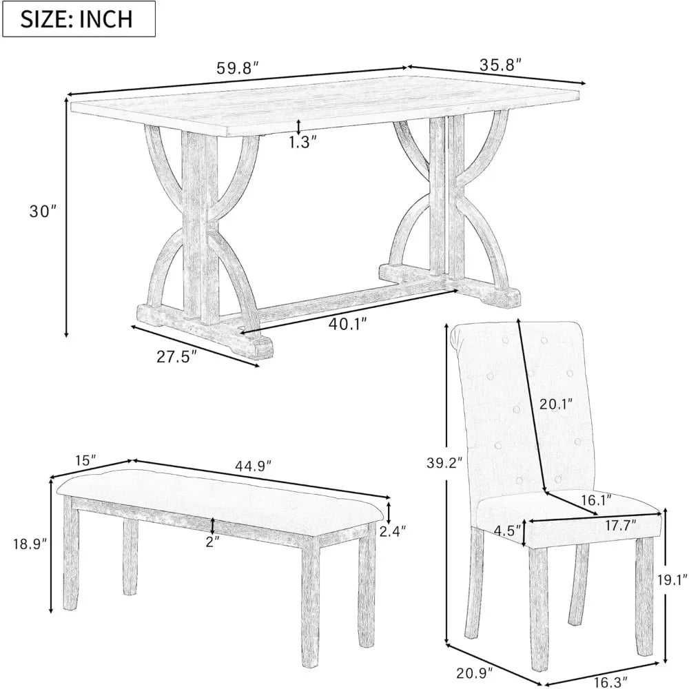 Dining Table Set for 6, Counter Height Dining Table Set, 6 Piece Dining Room Table Set for Kitchen and Living Room Furniture