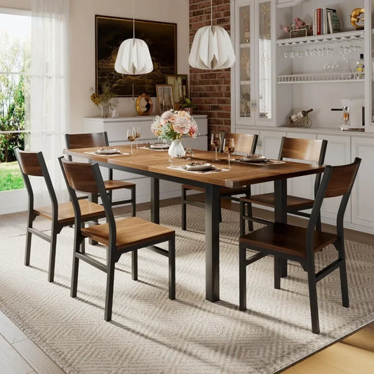 Dining Room Sets, 7 Pieces Table & Chairs Set for 4-8, 63" Extendable Kitchen Table and 6 Chairs, Dining Room Sets