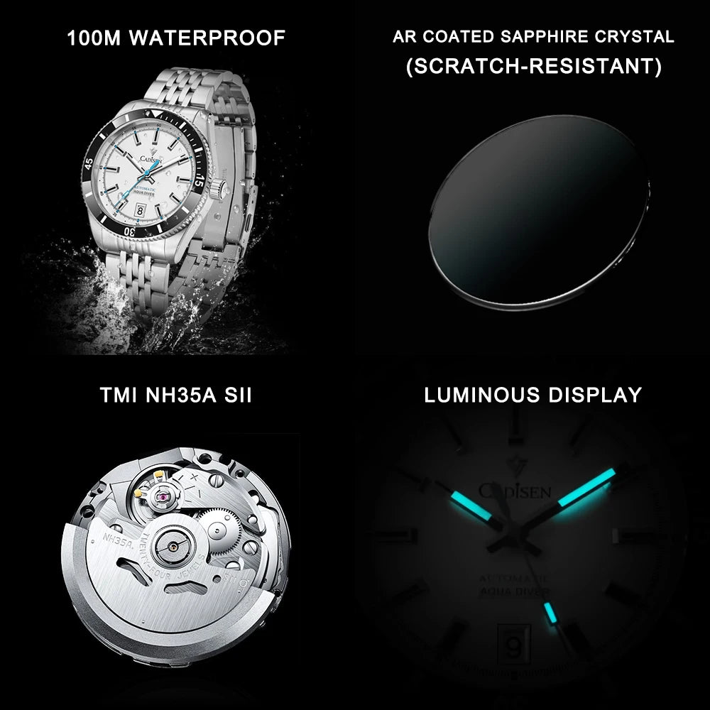 CADISEN New Men's Watches Mechanical Wristwatch For Men Automatic Watch Men Japan NH35A Ceramic Bezel 10Bar Waterproof Clock