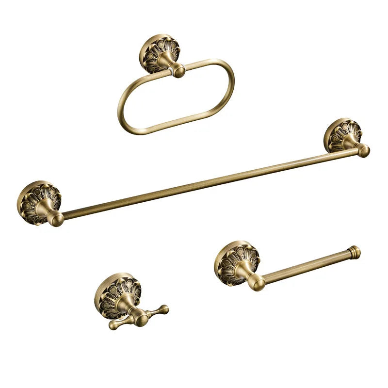 Brass Bronze Four Piece Set Of Hardware Accessories Toilet Paper Holder Towel Ring Horizontal Bar 60 cm Clothes Hook Bathroom