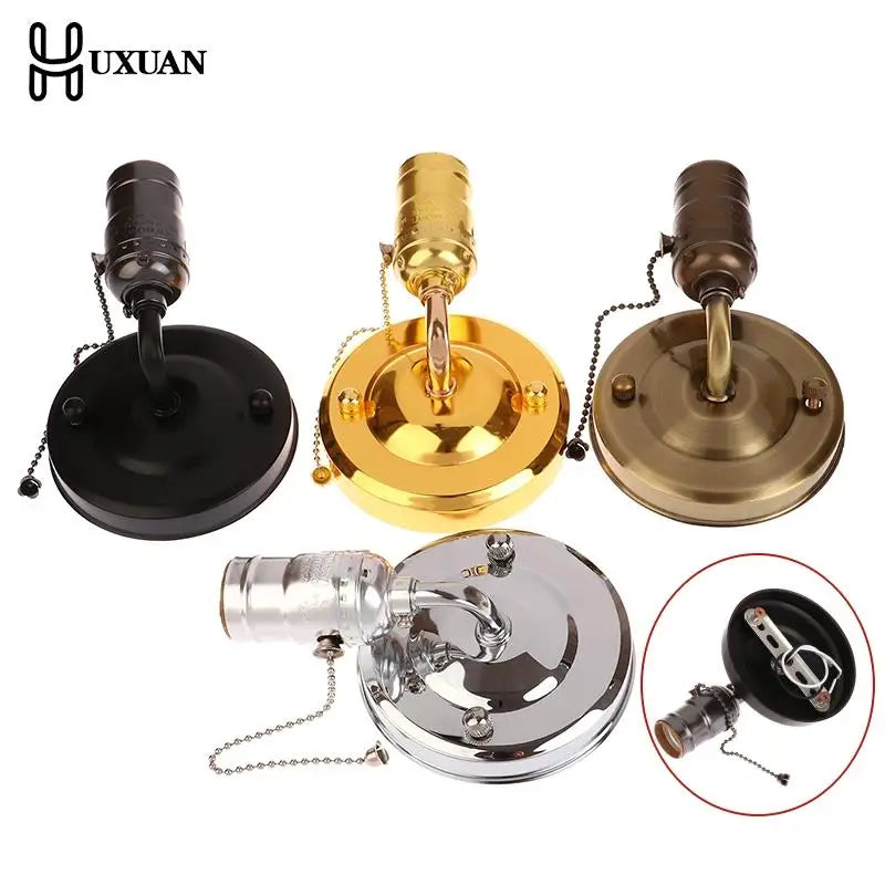 Pull Chain Switch Scones Led Wall Lights Chrome Loft Style Retro Vintage Iron Bedroom Wall Lamp Base Bedside Lampen Stair