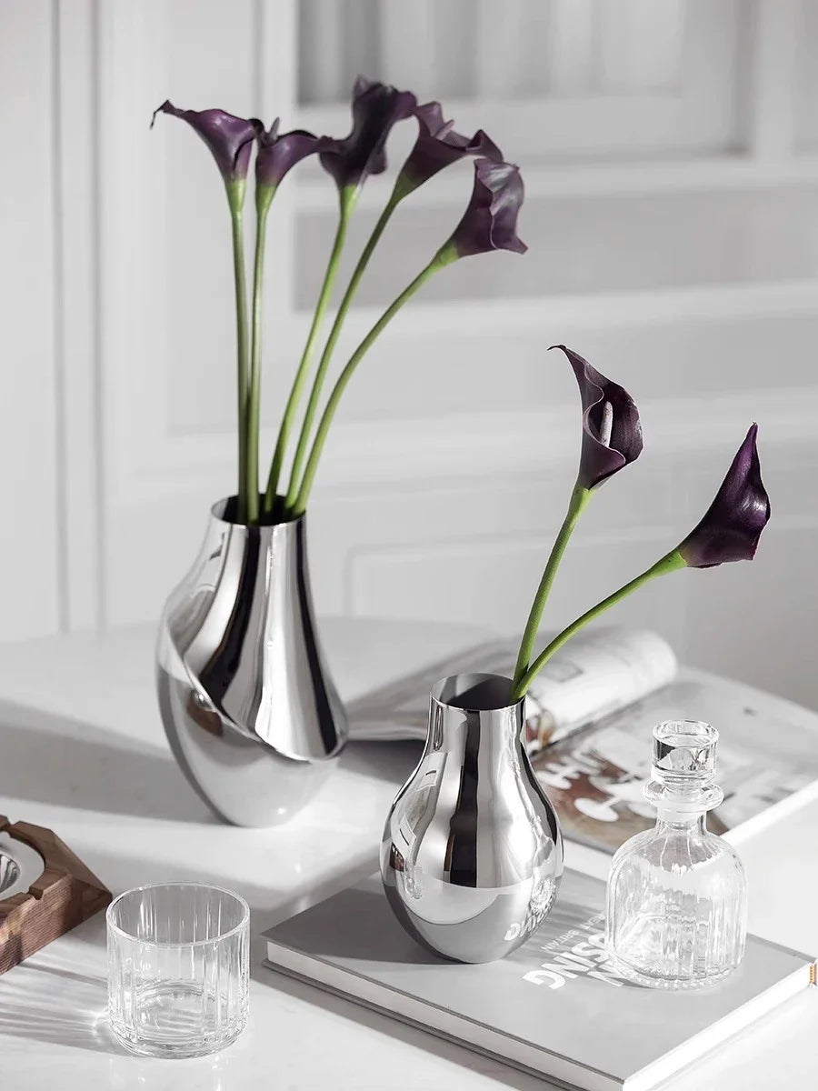 Nordic Small Vase for Dinner Table Decoration Home Stainless Steel Flower Vases for Room Decor Wedding Graduation Gifts