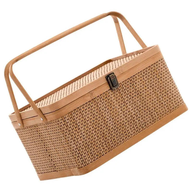 Woodchip Picnic Basket Woven Storage Basket Empty Wicker Basket Rattan Egg Container Organizer Bins Moon Cake Box 2