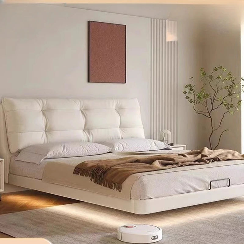 Italian Simple Luxury Double Bed Villa Storage Headboard Design Cheap Double Bed Children Human White Cama Matrimonial Furniture