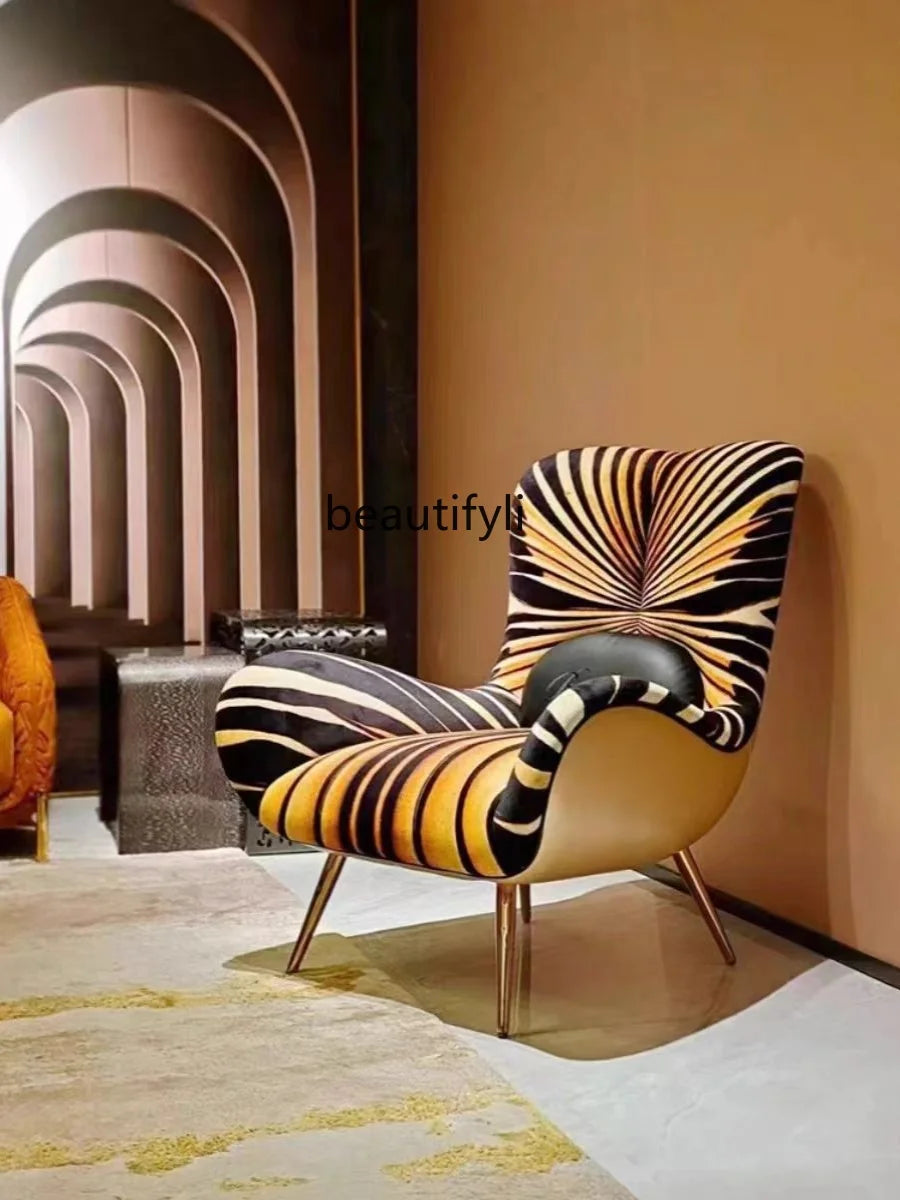 Italian Light Luxury Armchair New Tiger Pattern Classical Leisure Chair Armrest Villa Living Room Art furniture