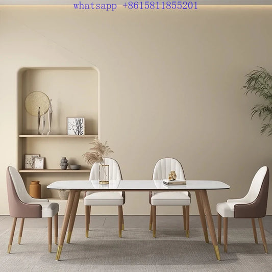 Modern luxury minimalist white dining table Large living room dining table chairs  mesa para cocina pequeña y sillas  롤테이블