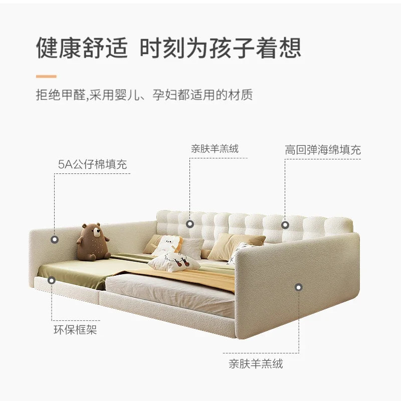 Fabric Bed Modern Minimalist Non-Disturbing Stitching Parent-Child Bed a Four-Mouth Guardrail Master Bedroom Oversized Bed