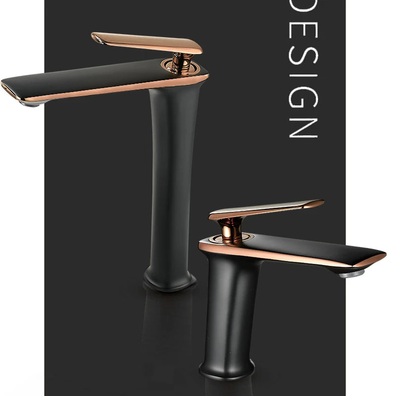 BAKALA Luxury Black Rose Gold Wash Basin Taps Modern White Faucet Bathroom Luxury Basin Faucets Hot Cold Water Sink Tap Mixer