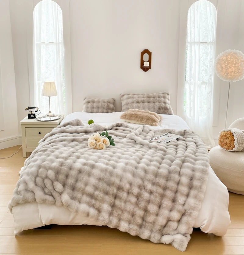 Faux Fur soft Throw Blanket warm winter Plush Bedspread on the bed plaid sofa cover Gradient blankets for living room bedroom