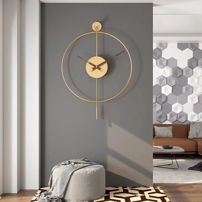 Metal Minimalist Wall Clock European Automatic Swing Decorative Clock Creative Round Wall Watch Living Room Silent Quartz Watch