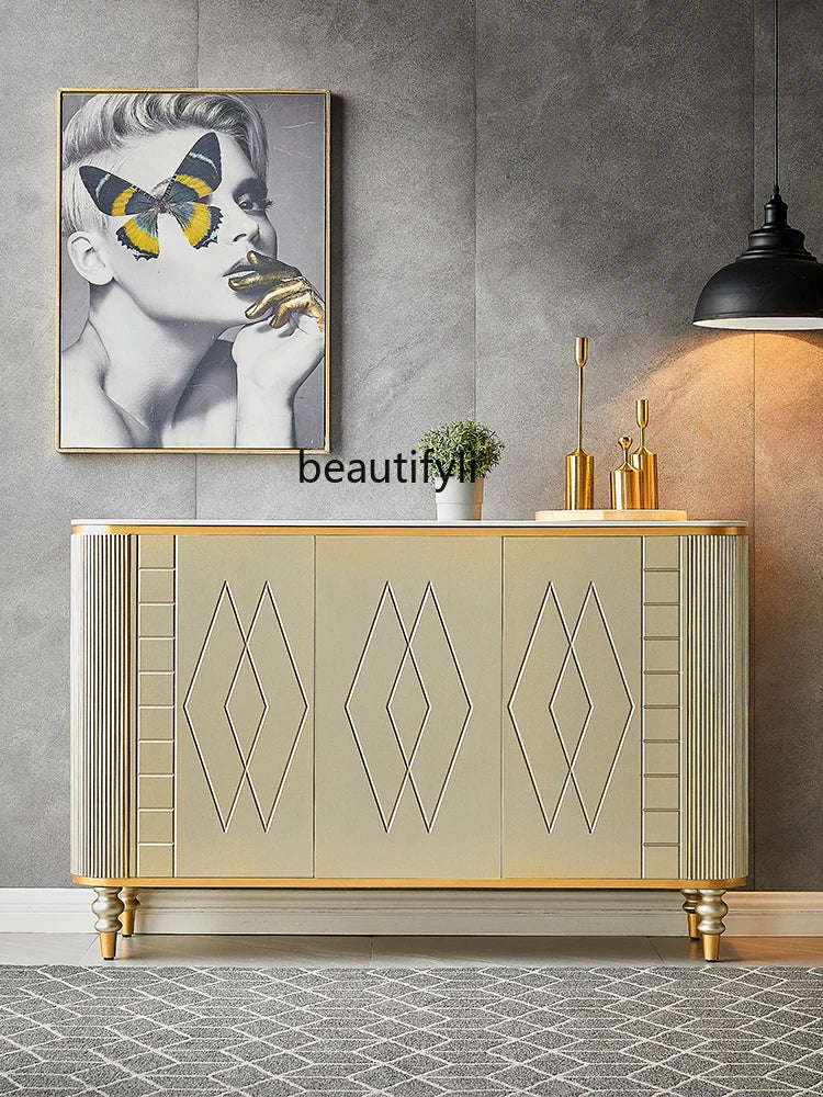 zq Italian Stone Plate Entrance Cabinet Modern Minimalist Sideboard Living Room Decoration Hallway Shoe Cabinet