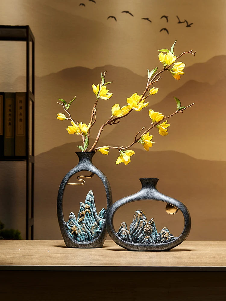 Chinese-style Living Room Desktop Flower Vase, Light Luxury High-end Dried Flower Decorations, High-end Office Decorations