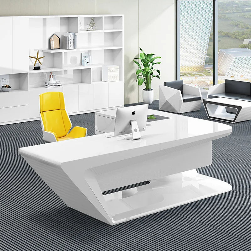 Boss Luxury Office Desks Computer Workstation Storage Executive Minimalist Design Office Table White Mesa Escritorio Furnitures