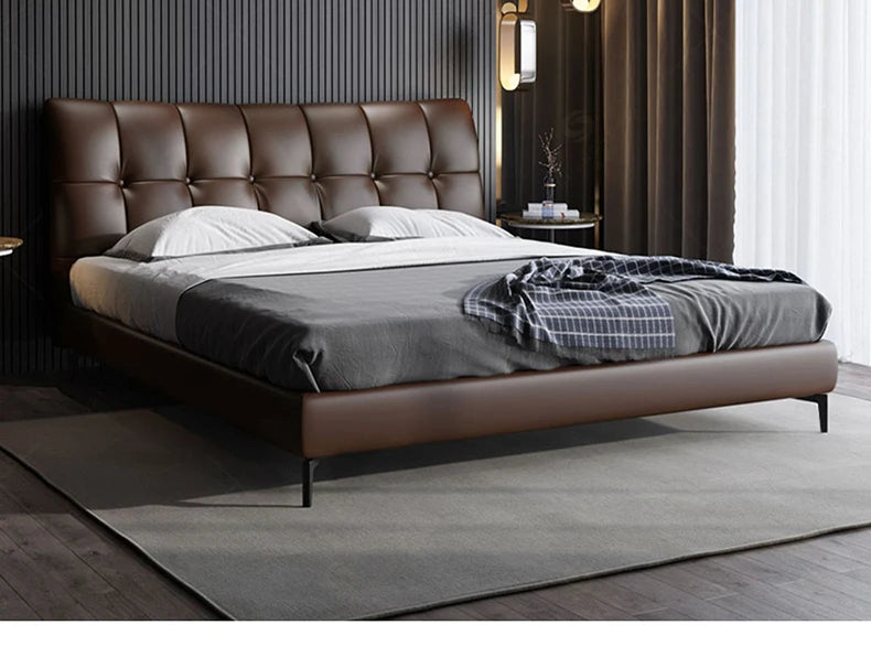 Modern Simple Queen Bed Frame 1.5/1.8m Italian Minimalist Small Apartment Leather Bed Lit 2 Personnes Moderne Disign Кровать