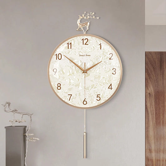 Luxury Wall Clock Digital Home Living Room Interior Design Nordic Copper Deer Decorations Electronic Pendulum Wall Watches Decor