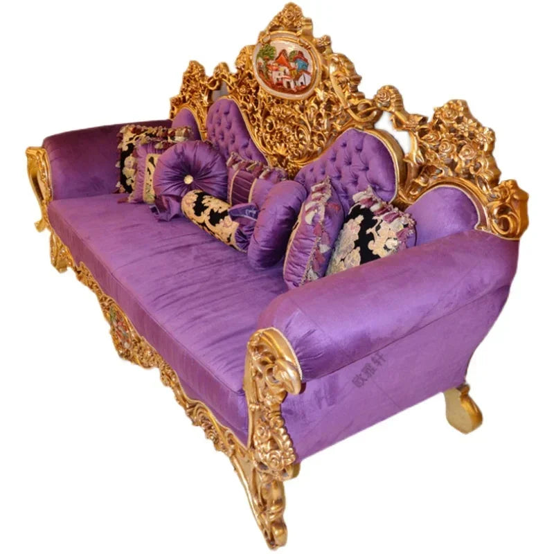 Custom European luxury palace sofa French all solid wood carved cloth tea table sofa combination