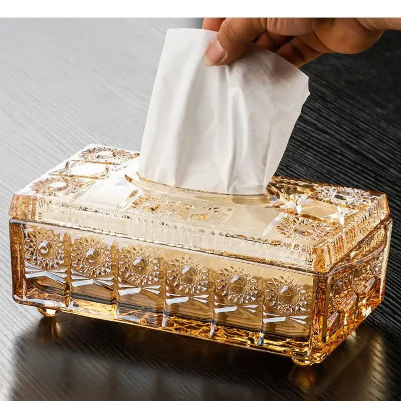 Relief Pattern Glass Tissue Boxes Paper Towel Napkin Holders Home Living Room Desktop Napkin Toilet Paper Box Storage Containers