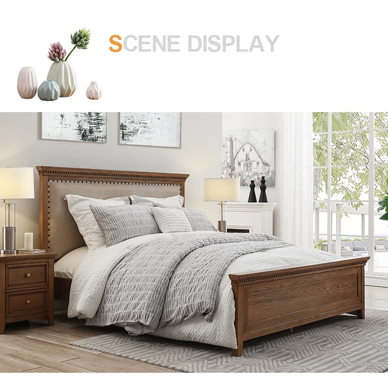 American Light Luxury Soft Pack Double Bed Solid Wood Master Bedroom Lit 2 Personnes Bedroom Furniture