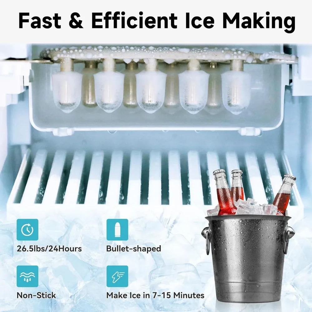 Dispenser with Ice Maker, 3-in-1 Hot and Cold Water Cooler with Built-in Bullet Ice Maker Machine, 26.5lbs/24H, To