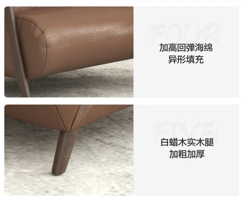 Single Sofa Chair Solid Wood Retro Living Room Designer Model Genuine Leather Small Apartment Balcony Leisure Sofa furniture