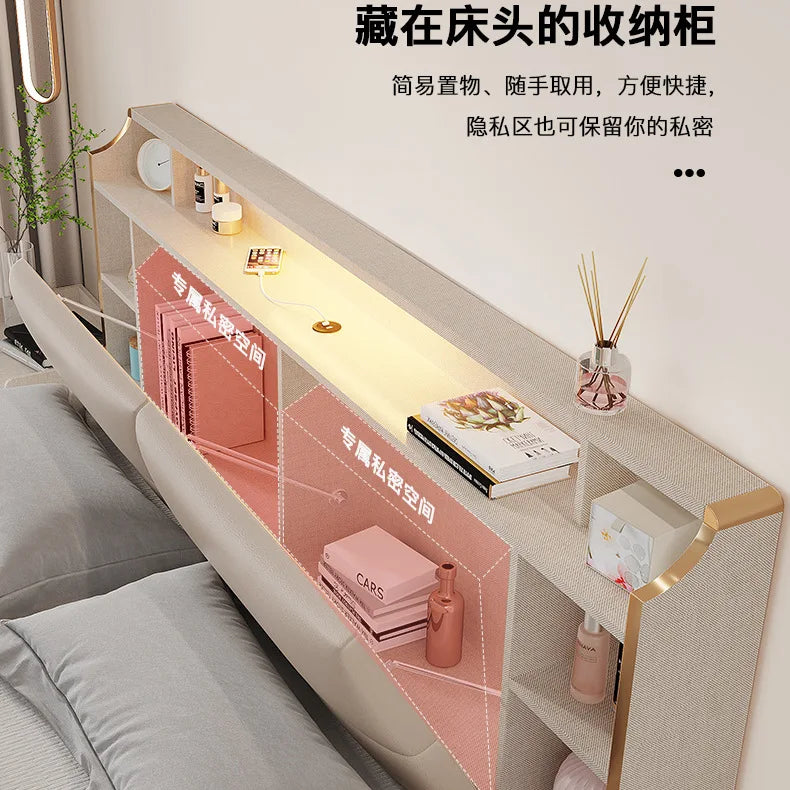 Modern minimalist storage bed, luxurious 1.8-meter double bed, master bedroom, 1.2-meter small unit, high box storage box bed