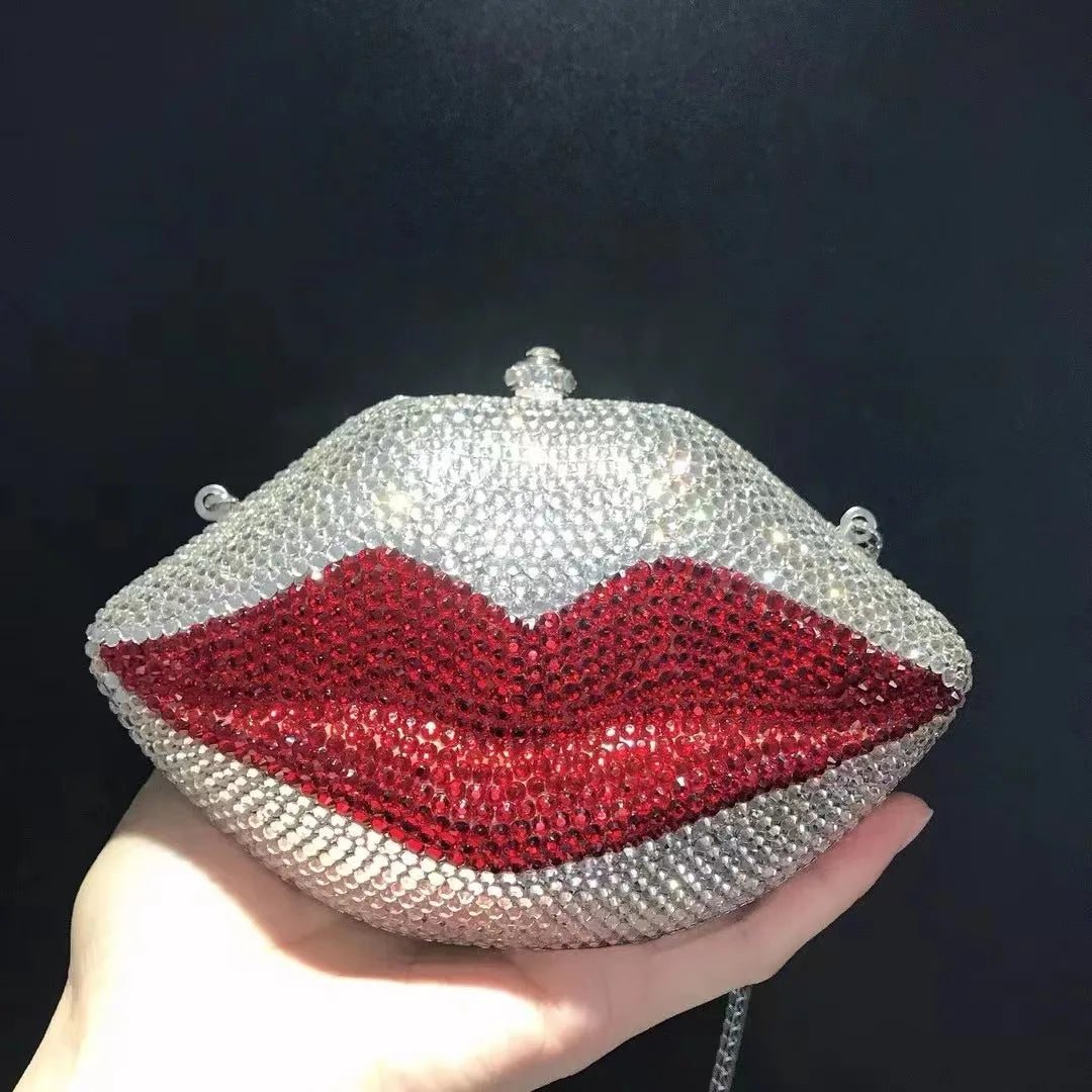 Red/Black Mouth Crystal Evening Clutches Fashion Women Diamond Zebra Pattern Wedding Purse WHTUOHENG Prom Handbag Party Purse