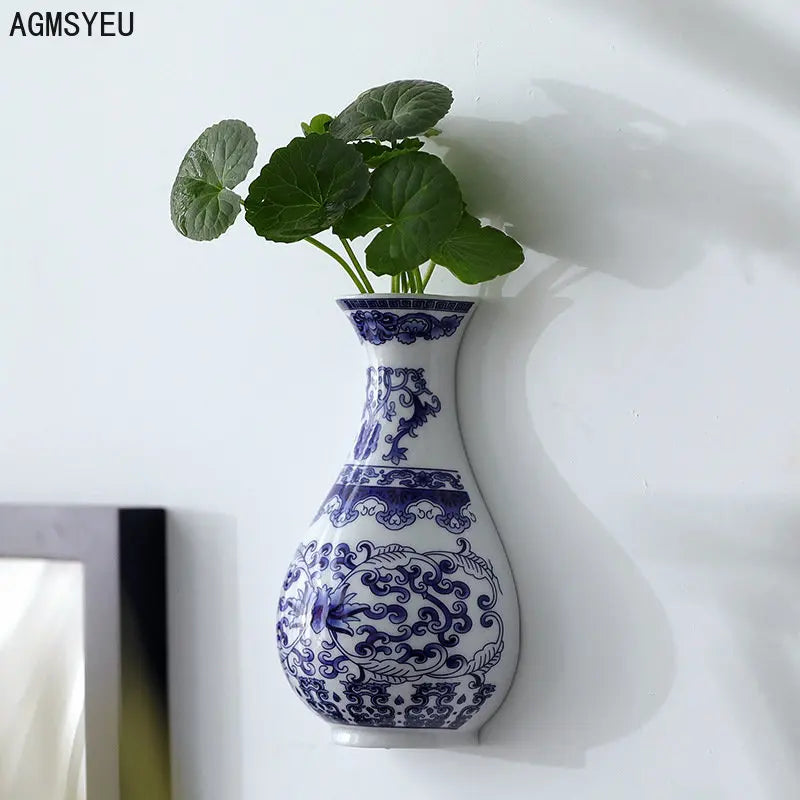 Ceramic vase antique blue and white porcelain flower arrangement vase living room home accessories wall hanging vases flower pot