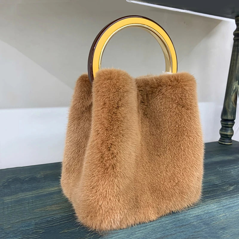 Luxury Designer Real Mink Fur Handbag Purses And Handbags For Women Fur Bag Ladies Tote Bag Party Evening Clutch Bag Women's Bag