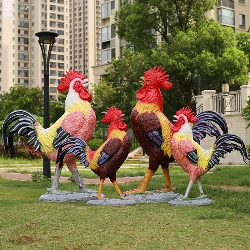 Fiberglass Rooster Sculpture Outdoor Garden Fortune Decoration Luminous Chicken Model Simulation Big Rooster Ornaments