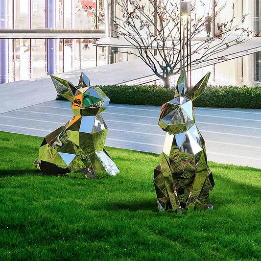 Stainless steel geometric rabbit sculpture park mall garden corridor outdoor marketing center mirror sculpture ornaments