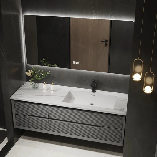 Intelligent Bathroom Vanity Seamless Stone Slab Ceramic Basin for a Modern Streamlined Look Sleek Bathroom Furniture Set With