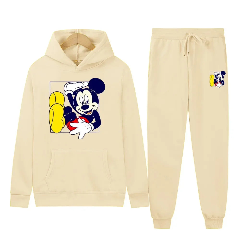 New Disney Mickey Fashion Sports Suit Printed Hoodie + Trousers 2 Pieces Set Spring And Autumn Animation Men And Women Suit