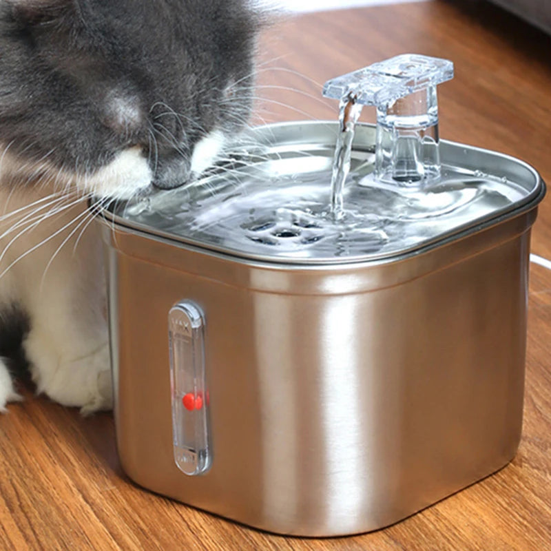 Automatic Cat Water Fountain Stainless Steel Cat Fountain With Filter Visual Water Level Pet Puppy Cats Drinking Water Dispenser