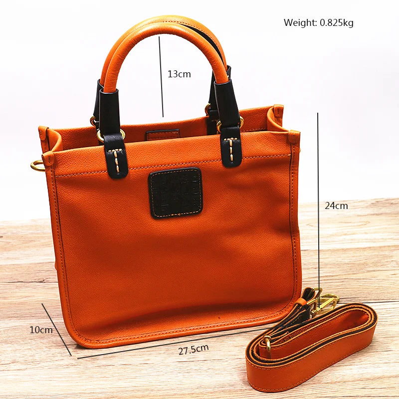 2024 Genuine Leather Handbag For Women 100% Real Cowhide Vintage Luxury Design Lady's Shoulder Bag Crossbody Bags High Quality