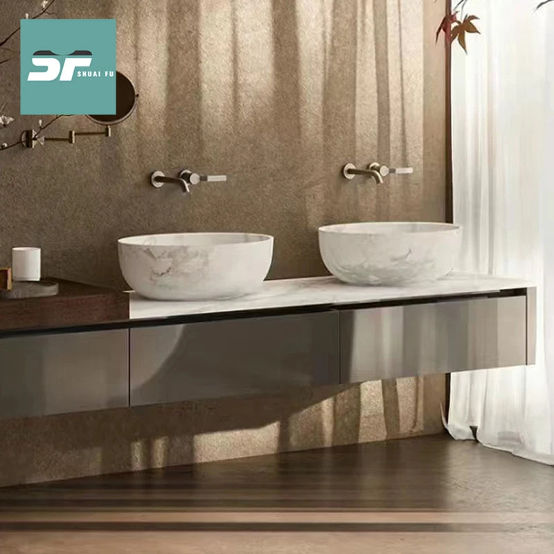 Light luxury simple modern solid wood slate bathroom cabinet combined toilet washbasin sink sink washbasin sink sink sink wall